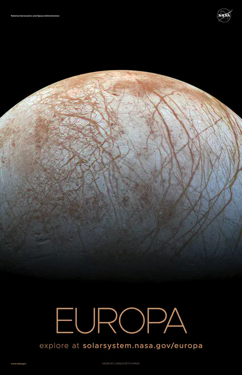 Jupiter's icy moon Europa looms large in this [color view](https://solarsystem.nasa.gov/resources/204/europas-stunning-surface/), made from images taken by NASA's Galileo spacecraft in the late 1990s. Credit: NASA/JPL-Caltech/SETI Institute ⬇️ High resolution PDF [here](https://solarsystem.nasa.gov/system/downloadable_items/1469_Europa_A_PDF.zip)