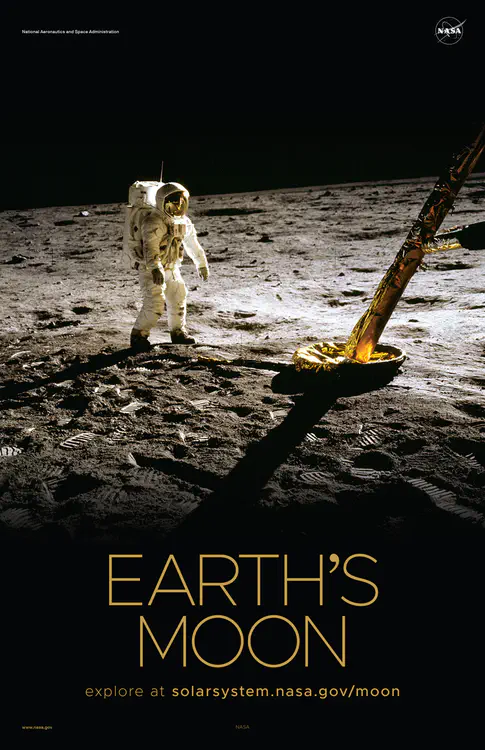 Astronaut Buzz Aldrin Jr., lunar module pilot, [walks on the surface of the Moon](https://solarsystem.nasa.gov/resources/840/apollo-11-buzz-aldrin/) near a leg of the Lunar Module during the Apollo 11 extravehicular activity. Credit: NASA ⬇️ High resolution PDF [here](https://solarsystem.nasa.gov/system/downloadable_items/1505_Moon_D_PDF.zip)