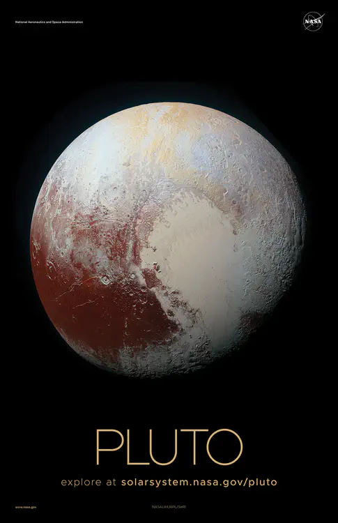 Scientists with NASA's New Horizons mission used [enhanced color images like this one](https://solarsystem.nasa.gov/resources/699/pluto-dazzles-in-false-color/) to detect differences in the composition and texture of Pluto’s surface. Credit: NASA/Johns Hopkins University Applied Physics Laboratory/Southwest Research Institute ⬇️ High resolution PDF [here](https://solarsystem.nasa.gov/system/downloadable_items/1607_Pluto_C_PDF.zip)