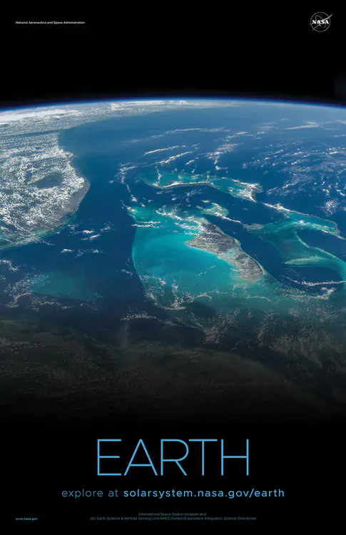 [Florida, the Bahamas and Cuba](https://solarsystem.nasa.gov/resources/851/florida-the-bahamas-and-cuba/) as seen by the International Space Station. Credit: JSC Earth Science & Remote Sensing Unit/ARES Division/Exploration Integration Science Directorate ⬇️ High resolution PDF [here](https://solarsystem.nasa.gov/system/downloadable_items/1449_Earth_B_PDF.zip)