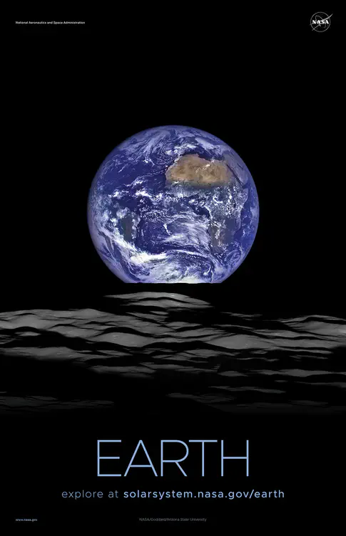 NASA's Lunar Reconnaissance Orbiter (LRO) captured [this unique view of Earth](https://solarsystem.nasa.gov/resources/459/nasa-releases-new-high-resolution-earthrise-image/) from the spacecraft's vantage point in orbit around the Moon. Credit: NASA/Goddard/Arizona State University ⬇️ High resolution PDF [here](https://solarsystem.nasa.gov/system/downloadable_items/1453_Earth_C_PDF.zip)