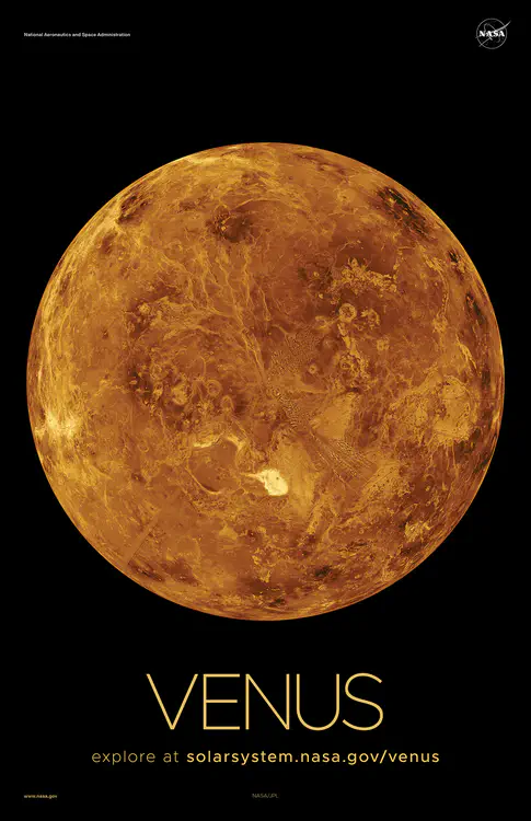 The terrain in the [northern hemisphere of Venus](https://solarsystem.nasa.gov/resources/775/venus-computer-simulated-global-view-of-the-northern-hemisphere/), based on radar data from NASA's Magellan mission. Credit: NASA/JPL ⬇️ High resolution PDF [here](https://solarsystem.nasa.gov/system/downloadable_items/1315_Venus_A_PDF.zip)